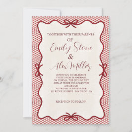 赤とクリームオーバーレイの写真結婚式招待状 招待状
