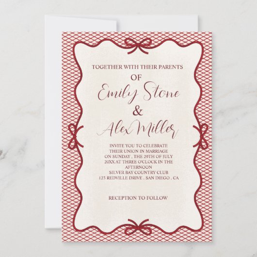 赤とクリームオーバーレイの写真結婚式招待状 招待状 (正面)