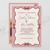 赤とクリームオーバーレイの写真結婚式招待状 招待状 (正面/裏面)