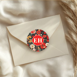 赤とクリームダークフローララウンドステッカー ラウンドシール