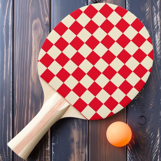 赤とクリームチェッカー 卓球ラケット