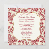 赤とクリームチューリップフランスのカントリーデコー結婚ス 招待状 (正面)