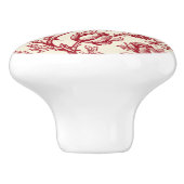 赤とクリームチューリップToile - フランスの Country Decor セラミックノブ (側面)