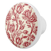 赤とクリームチューリップToile - フランスの Country Decor セラミックノブ (右)