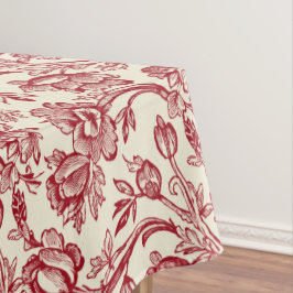 赤とクリームチューリップToile - フランスの Country Decor テーブルクロス