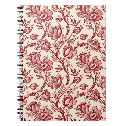 赤とクリームチューリップToile - フランスの Country Decor ノートブック (正面)