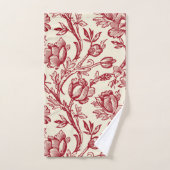 赤とクリームチューリップToile - フランスの Country Decor バスタオルセット (ハンドタオル)