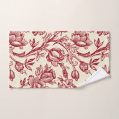 赤とクリームチューリップToile - フランスの Country Decor バスタオルセット (ハンドタオル)