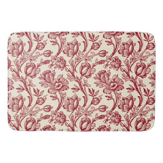 赤とクリームチューリップToile - フランスの Country Decor バスマット (正面)