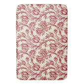 赤とクリームチューリップToile - フランスの Country Decor バスマット (正面縦)