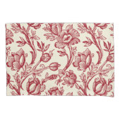 赤とクリームチューリップToile - フランスの Country Decor 枕カバー (正面)