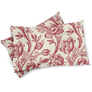 赤とクリームチューリップToile - フランスの Country Decor 枕カバー