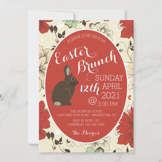 赤とクリームフローラバニーイースターエッグ、イースターブランチ 案内状 (正面)