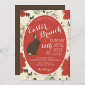 赤とクリームフローラバニーイースターエッグ、イースターブランチ 案内状 (正面/裏面)