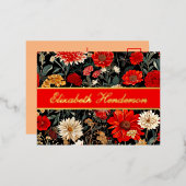 赤とクリームフローラ文房具葉書 箔招待状ポストカード (正面/裏面)