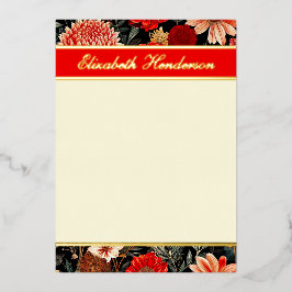 赤とクリームフローラ縦箔文房具箔 箔招待状