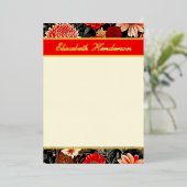 赤とクリームフローラ縦箔文房具箔 箔招待状 (立ち正面)