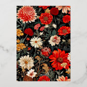 赤とクリームフローラ縦箔文房具箔 箔招待状 (裏面)