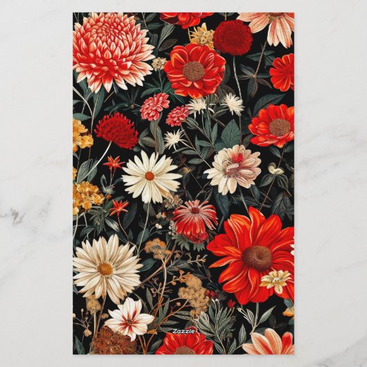 赤とクリームフローラ5.5x8.5縦置き文房具 便箋 (裏面)