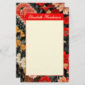 赤とクリームフローラ5.5x8.5縦置き文房具 便箋 (正面/裏面)