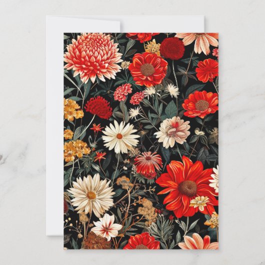 赤とクリームフローラ5 x 7縦型文房具カード (裏面)