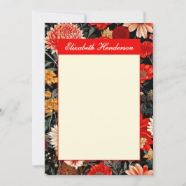 赤とクリームフローラ5 x 7縦型文房具カード