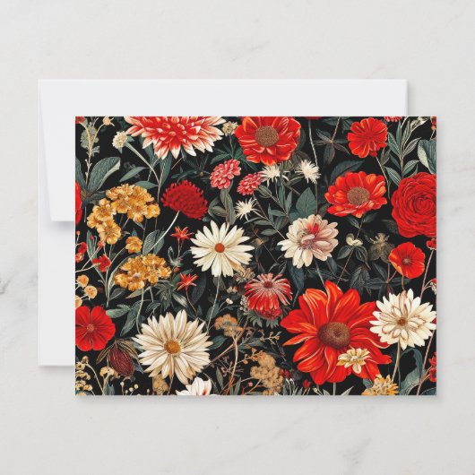 赤とクリームフローラA6横置き文房具カード ノートカード (裏面)