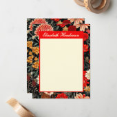 赤とクリームフローラA6縦文具カード ノートカード (正面/裏面インサイチュ)