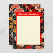 赤とクリームフローラA6縦文具カード ノートカード (正面/裏面)