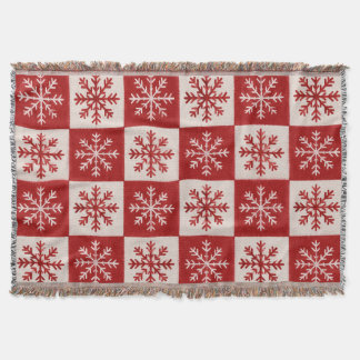 赤とクリーム色の雪の結晶 クリスマス用スローブランケット スローブランケット