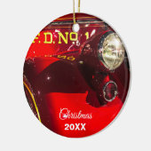 赤とクロームのヴィンテージ消防車 セラミックオーナメント (左)