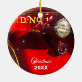 赤とクロームのヴィンテージ消防車 セラミックオーナメント (裏面)