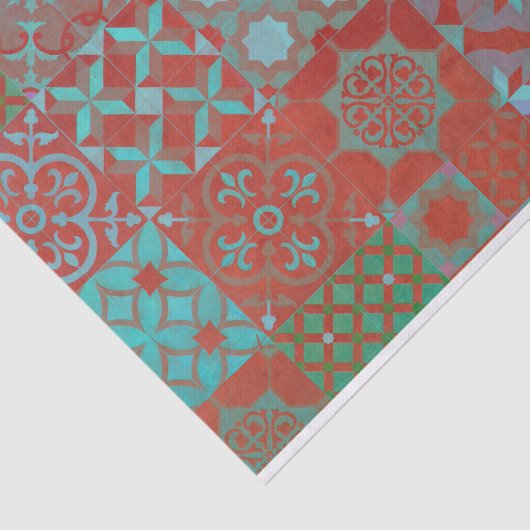 赤とクール青のトレンディー·エーゲのタイル 薄葉紙 (詳細)