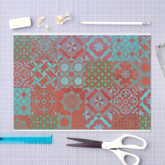 赤とクール青のトレンディー·エーゲのタイル 薄葉紙 (クラフト)