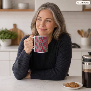 赤とグレーのかっこいいアラバマ・チェッカーボード コーヒーマグカップ