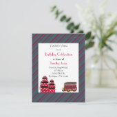 赤とグレーのストライプの誕生日招待状 招待状 (スタンド正面)