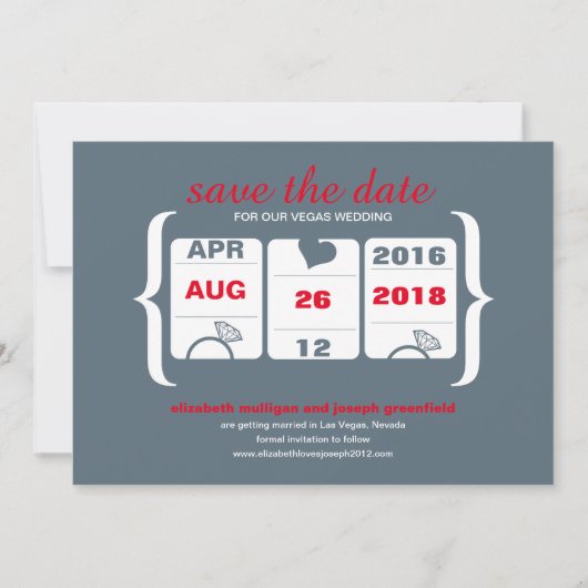 赤とグレーのスロットマシン Save the Date - 結婚式 セーブザデート (正面)