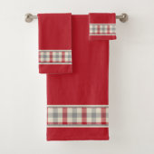 赤とグレーのファームスタイルのチェック柄バスタオルセット バスタオルセット (インサイチュ)