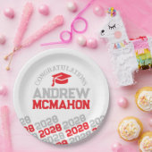 赤とグレーのホワイトハーフリピートパーソナライズされたグラード ペーパープレート (パーティー)