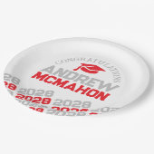 赤とグレーのホワイトハーフリピートパーソナライズされたグラード ペーパープレート (アングル)