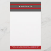 赤とグレーのラグビーストライプ名前をカスタムする 便箋 (正面)