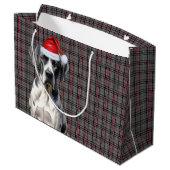 赤とグレーの格子柄グレート種の犬の恋人の休日 ラージペーパーバッグ (裏面アングル)