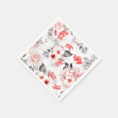 赤とグレーの水彩花のブライダルシャワー スタンダードカクテルナプキン (角)