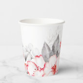赤とグレーの水彩花のブライダルシャワー 紙コップ (裏面)