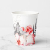 赤とグレーの水彩花のブライダルシャワー 紙コップ (右)