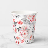 赤とグレーの水彩花のブライダルシャワー 紙コップ (裏面)