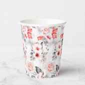 赤とグレーの水彩花のブライダルシャワー 紙コップ (右)