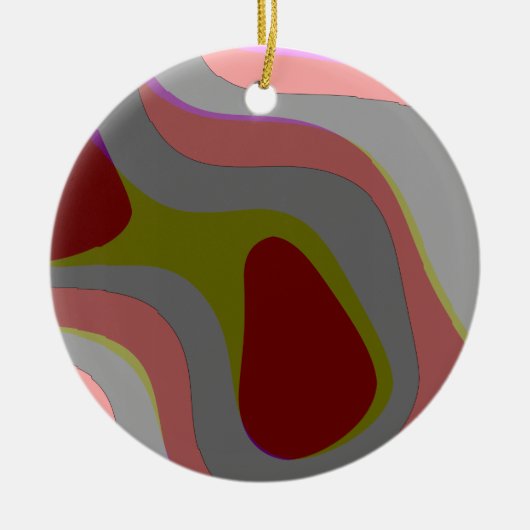 赤とグレー310抽象芸術アート – レトロヴィンテージ セラミックオーナメント (正面)