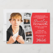 赤とグレー6フォトフィルムストリップ卒業コラージュ 招待状 (正面)