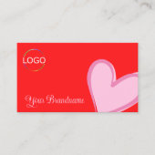 赤とゴージャスなピンクのハートとロゴモダンかわいい 名刺 (正面)